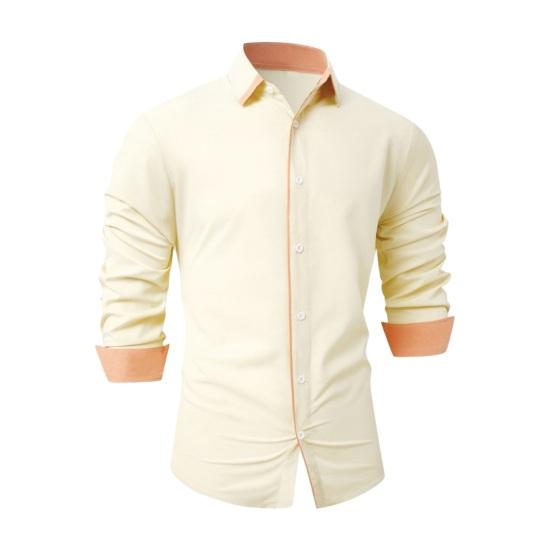 Pánská košile s odepínacím límcem Dlouhý rukáv Jednořadá Kontrastní barva Slim Fit Měkká Prodyšná Formální Obchodní styl Střední délka Kancelářský top