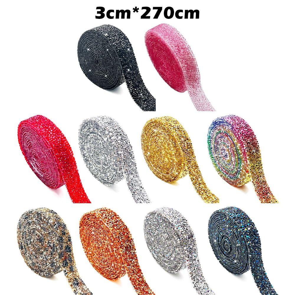 3cm Width Resin Rhinestone Strip Self-Adhesive Heat Melting Glue Self-Adhesive Diamond Sticker Iron On Hot Fix Rhinestone Tape