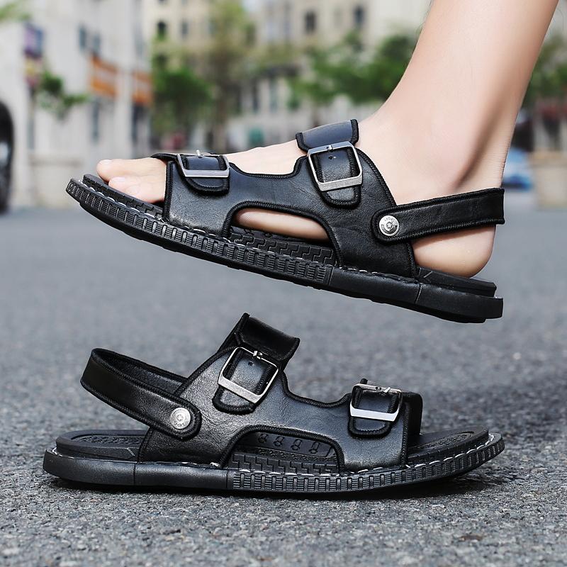 TUINANLE Pánské ležérní boty z PU kůže Outdoorové prodyšné sandály pro muže Hollow Out Mužské plážové boty Roman Shoes Cool Summer Flats