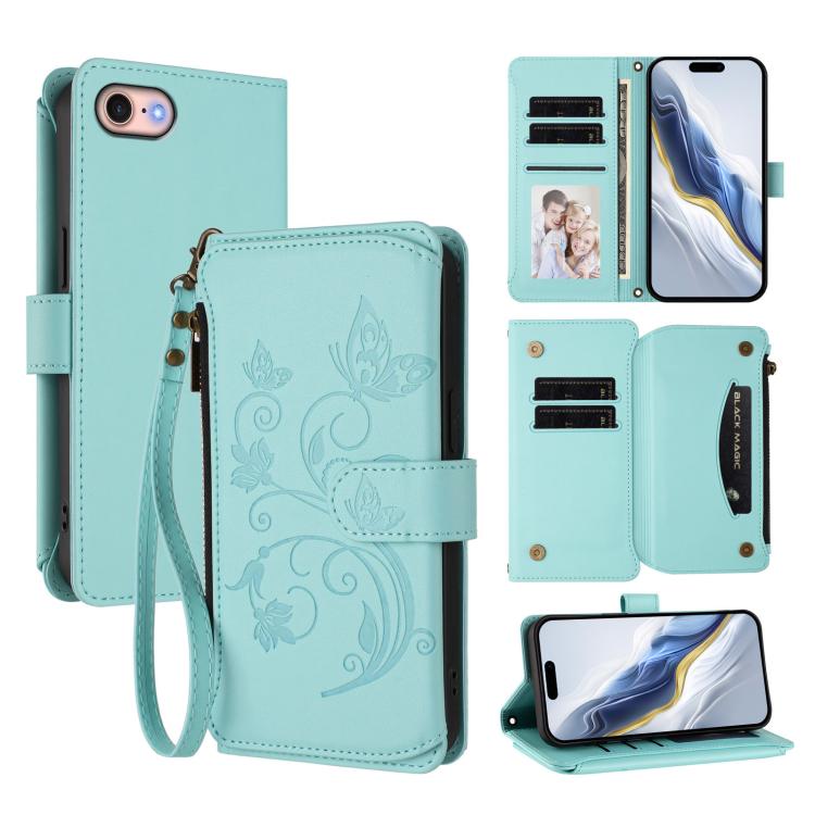 Butterfly Love Flower Multi-card Zipper Wallet Leather Phone Case