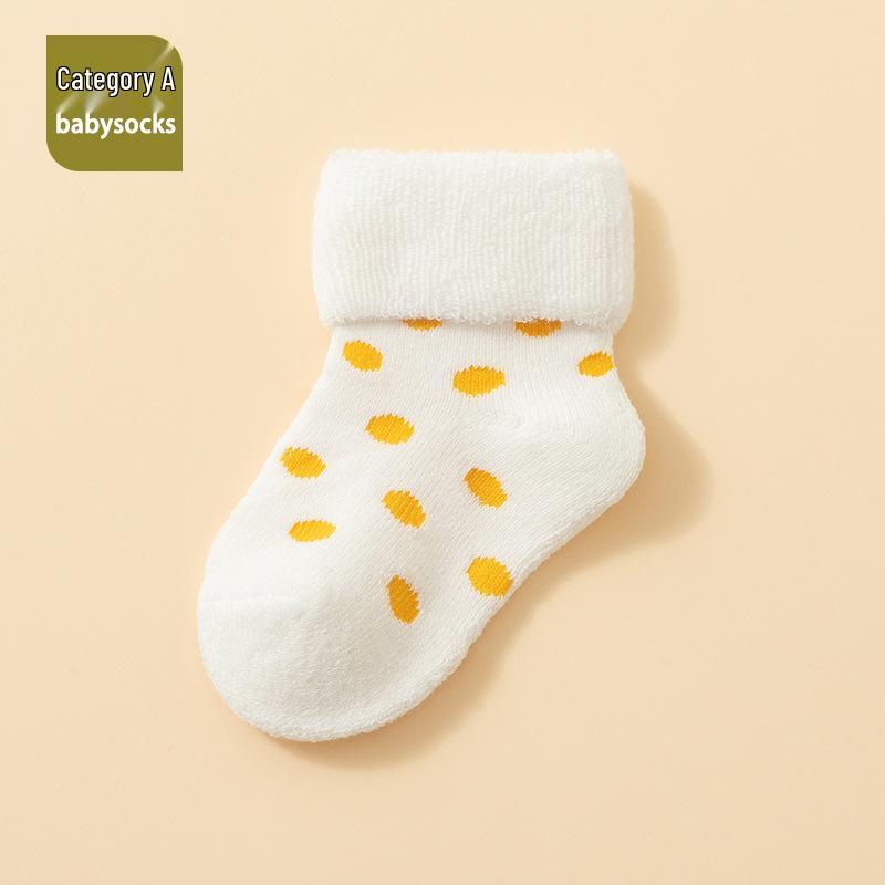 25 Newborn Baby Autumn/Winter Class A Fleece-Lined Cotton Socks - Loose Cuff, Non-Binding Foot Floor Design