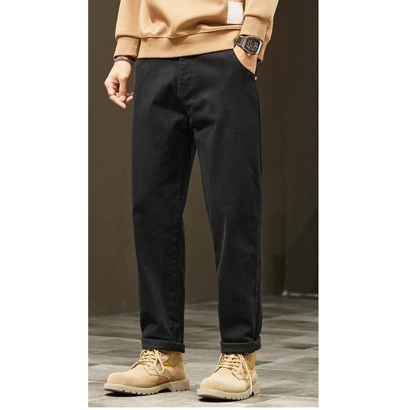 Plus Size Autumn Elastic Loose High Waist Basic Black Harem Denim Jeans for Big Men Casual Fashion Warm Daily Trousers