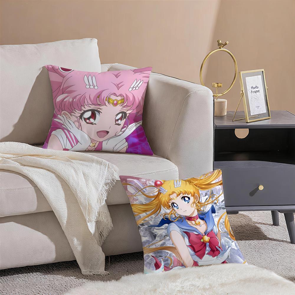 Magical Girly Cute Anime SSailor MMoon Cushion Cover Pillowcase Short Plush Invisible zipper Room Sofa Cushion Cover