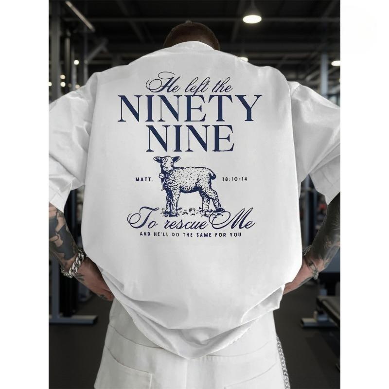 

European sizes Men s T-Shirt Light Graphic Back T Shirt He Left the NINETY NINE with Lamb Illustration and Biblical Reference Bold Text Casual Wear S белый