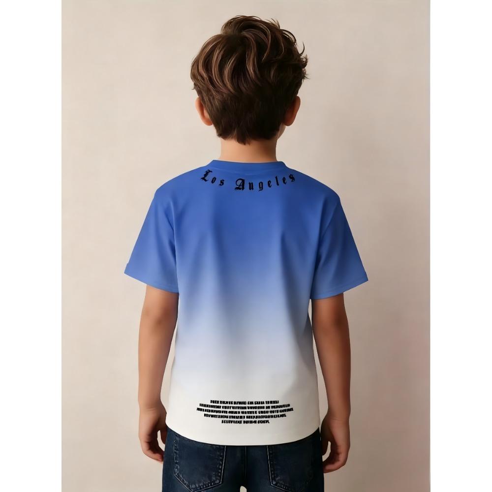 Boys Fashionable Round Neck T-Shirt Boys Printed T-Shirt - Two Color Gradient Short Sleeve T-Shirt