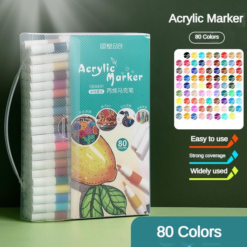 Acrylic Marker Pen Set 12-80 Colors Art Color Graffiti Hand Ledger Marker Paint Pen DIY Painting Acrylic Art Painting Stationery
