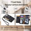 Wallet Case Motorola Moto G 5G Edge 60 50 40 30 Ultra X30 E22 E15 E13 4G Zipper Pocket Purse with Wrist Strap, Flip Card Holder
