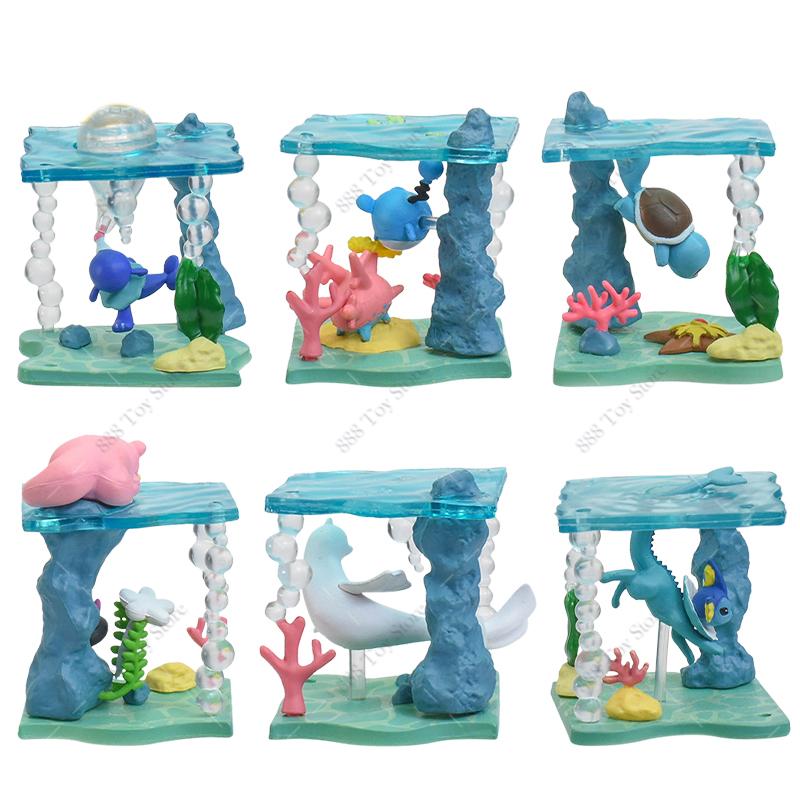 6Pcslots  Anime Figure Set Elf Ball Eevee Teacup Garden Succulent Plants Action Model Perfume Bottle Doll Toy Kids Gifts