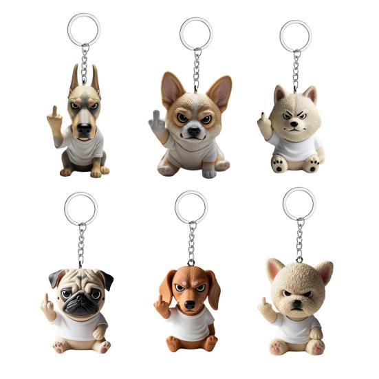 Middle Finger Posture Puppy Keychain 3D Dog Design Key Chain Backpack Cool Puppy Decoration Bag Accessories