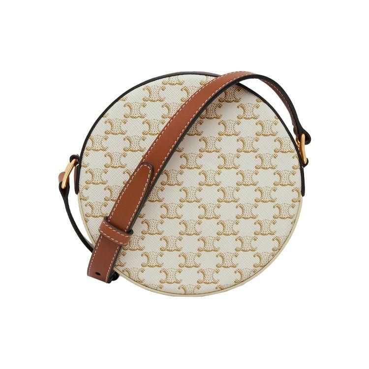 Celine Triomphe Classic Monogram Print Zipper Closure Canvas And Lambskin Round Bag Women Shoulder Bag White 10G342CAM-01TA