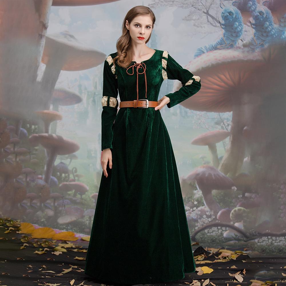 Brave cartoon movie character cosplay costume, Princess Merida court dress Halloween stage play costume S