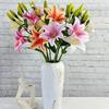 67cm Artificial Lily Flower 2 Heads 3D Printing Fake Lily Bouquet Silk DIY Wedding Bridal Bouquet for Home Wedding Decor