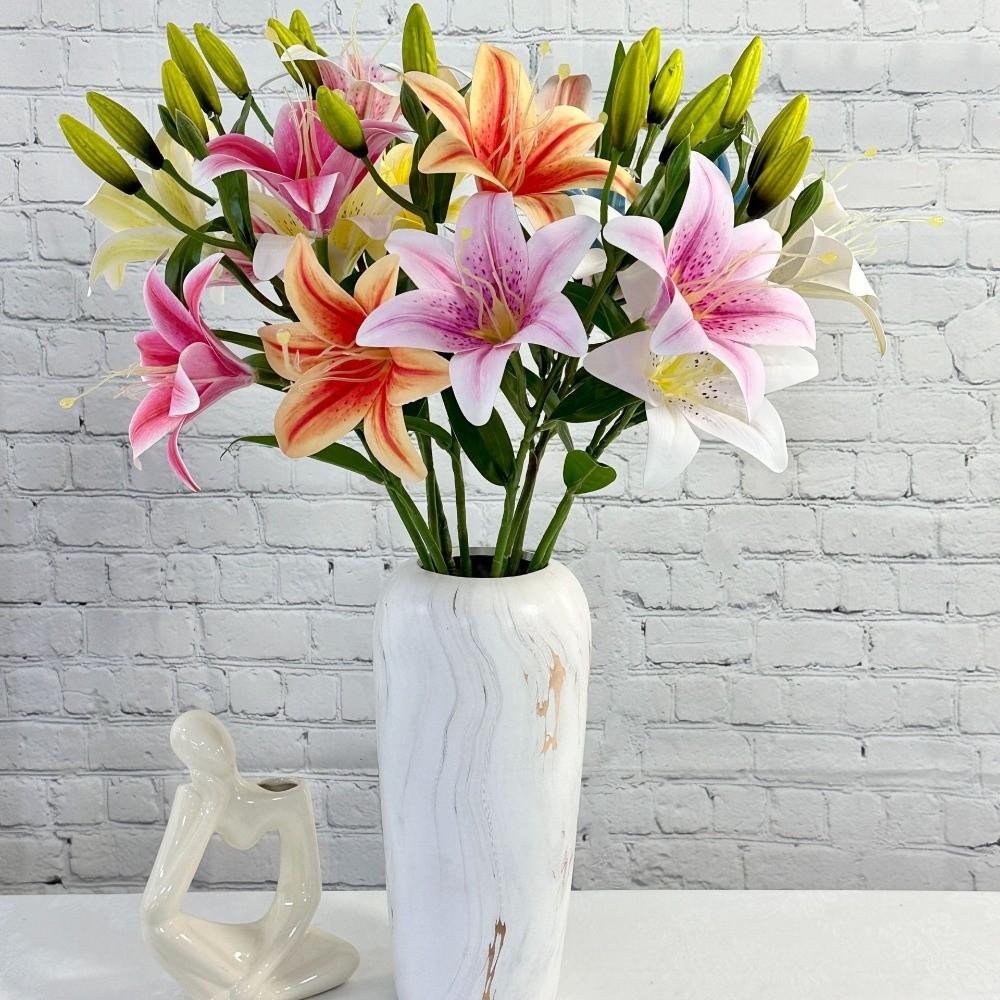 65cm Artificial Lily Flower 3D Printing Wedding Bridal Bouquet Fake Lily Bouquet  Living Room Decor