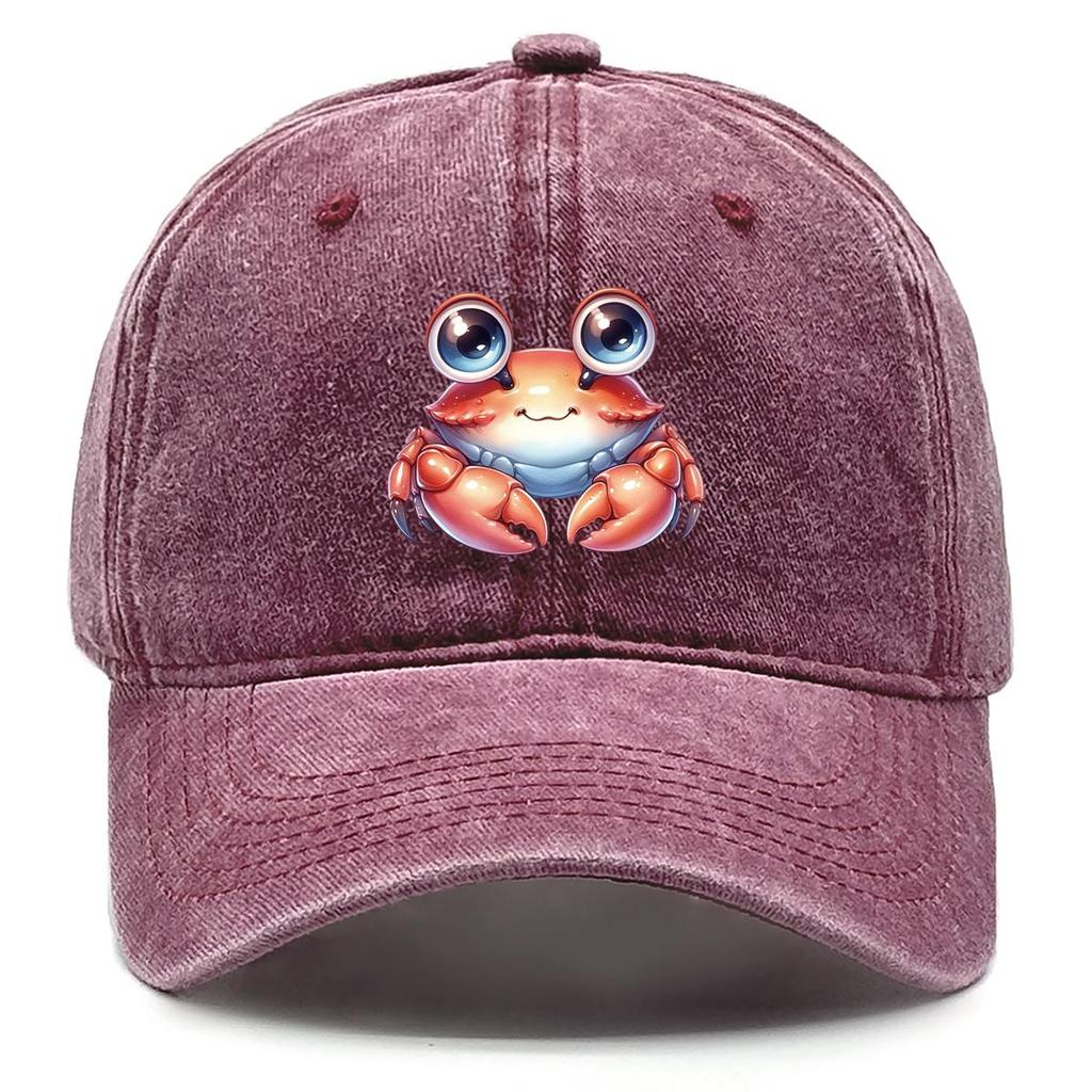 Crab Print Adjustable Sun Hat, Animal Sports Hat Sporting Vintage-Inspired Breathable Slouchy Snapback Baseball Cap
