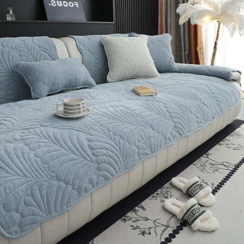 Nordic Style Thick Sofa Cushion Quilted Sofa Towel Anti Slip Dirt Resistant Cat Scratch Resistant Couch Mat Banana Leaf Pattern Slipcover 1PCS