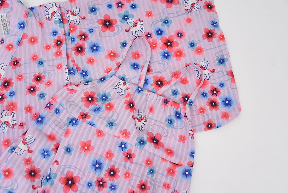 Yukata Easy To Wear One Piece Large Flower Yukata Set Children Girls Kids Jinbei Obi Set 100 110 120 130 140 Summer Festivals Fireworks Festivals