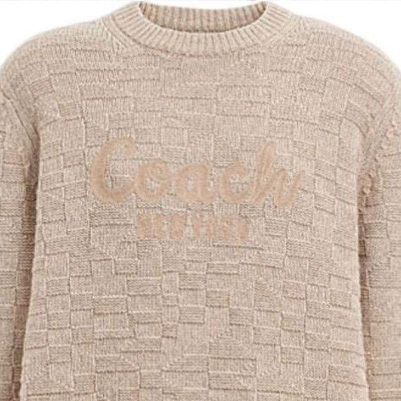 Coach FW24 Letter Embroidery Crew Neck Pullover Sweater Men sweater Light-Brown CT065-OTM