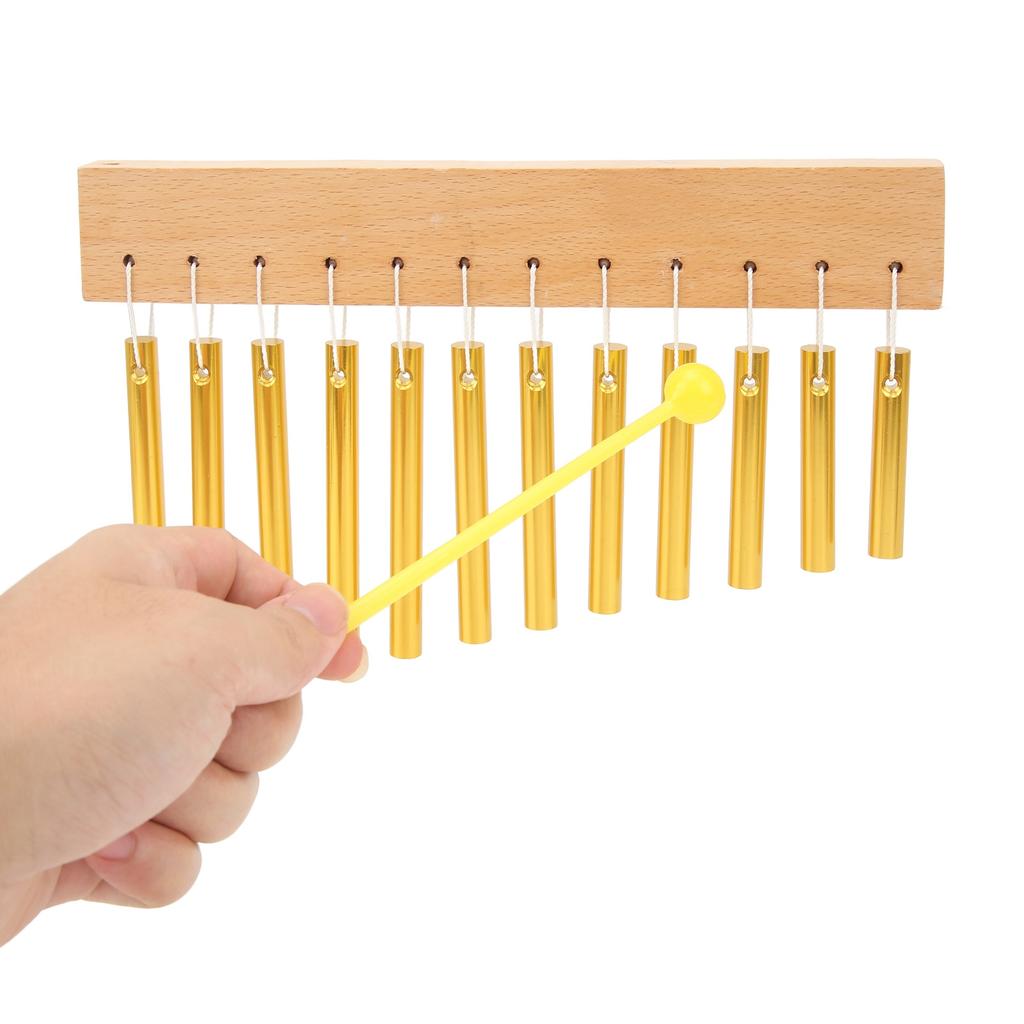 Wind Chime 12 Key Composite Wood Metal Easy Playing Wind Chime Ornament Percussion Instrument Gold