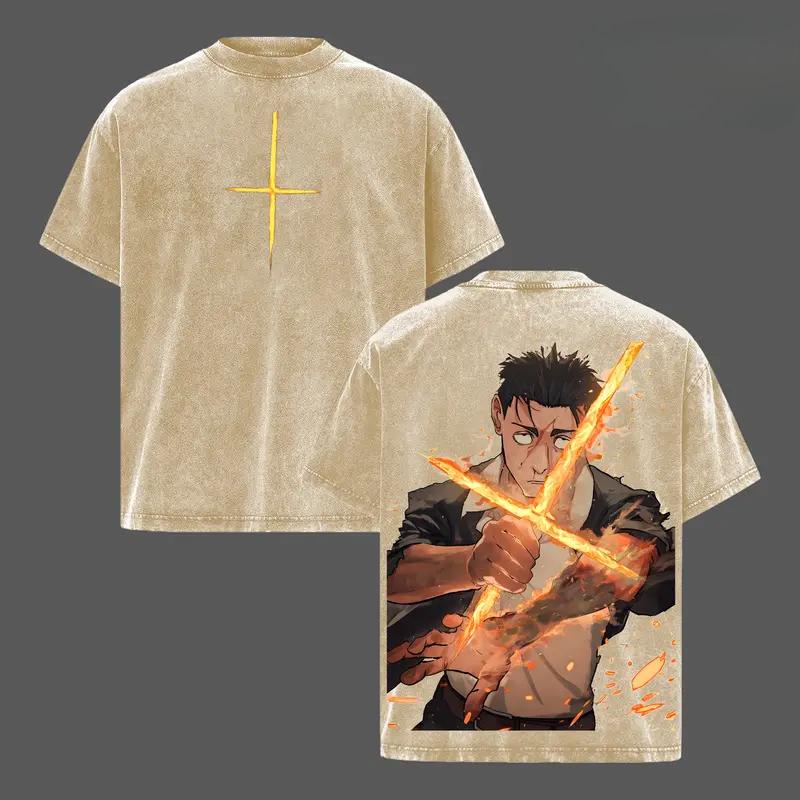 Higuruma Hiromi Jujutsu Kaisen Clothing Men Women Manga T-shirts Vintage Washed T Shirt Casual Cotton Tee Harajuku Male Tshirt S коричневый