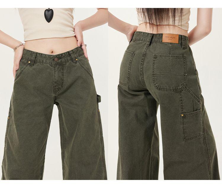 Women's Low Rise Retro Curved Blade Jeans - High Street Style, Loose Fit, Wide Leg, Casual.