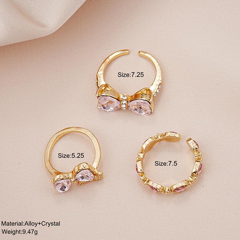Vintage Y2K Pink Heart Zircon Bowknot Ring For Women Boho Kpop Sweet Girls Open Finger Rings Party Gift Jewelry