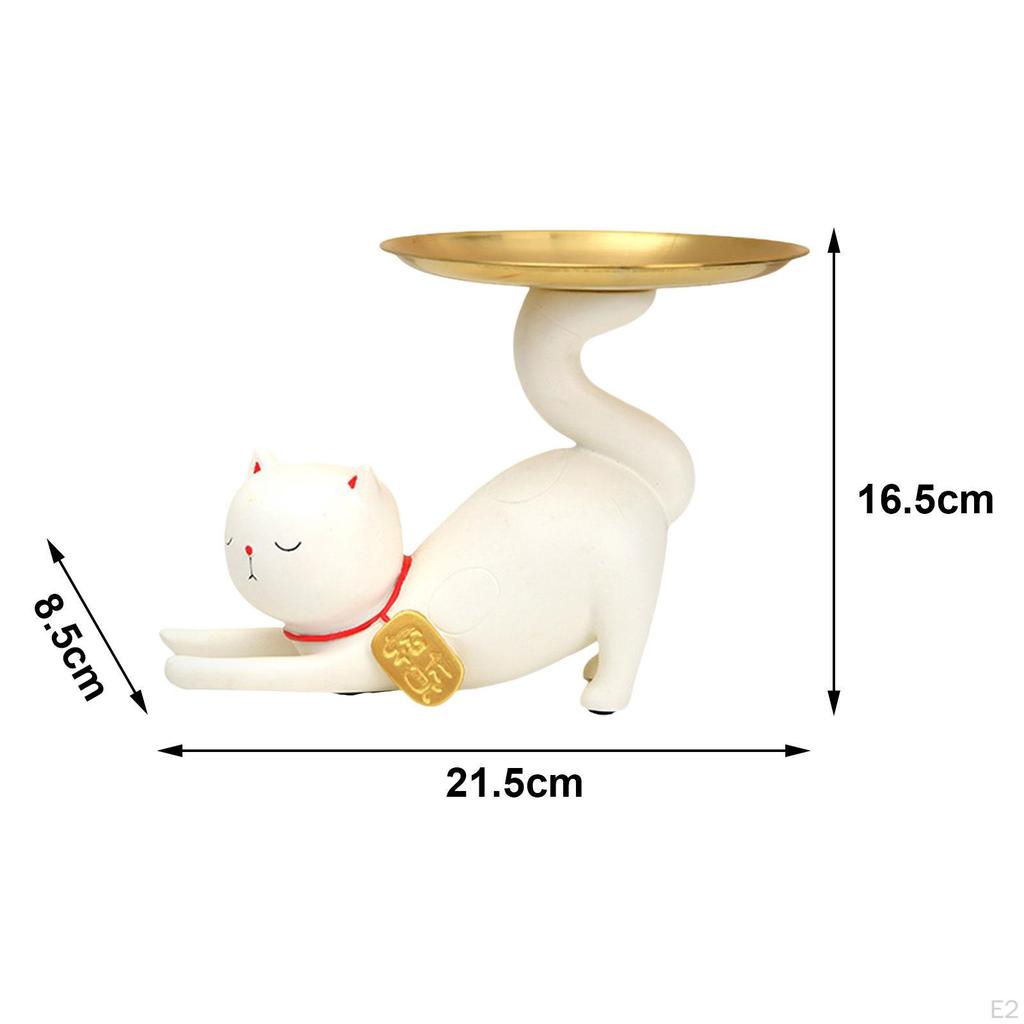 Fortune Cat Statue Chinese Good Luck Decoration with Tray Crafts Party Gift Feng Shui