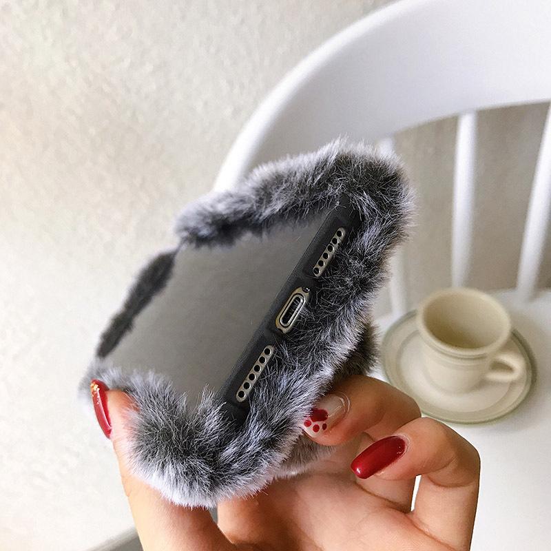 JAVY Plush Rabbit Cute Warm Phone Case Fur Cover For Iphone 17 Pro Max 16 16e 15 14 13 12 11 X XR XS 13 Mini Furry Fluffy Cover