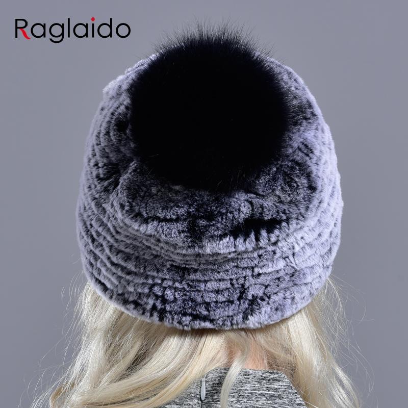Rabbit Fur Pompom Hat Women's Beanies Winter Natural Fur Warm Knitted Caps for Girls Female Fashionable Elastic Ladies Hats