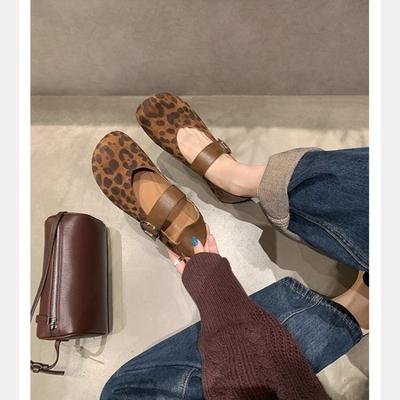 Stepping On the Heel with Leopard Print Inner Height Increase Versatile Mary Jane Single Shoes Women's 2 Spring and Autumn Models