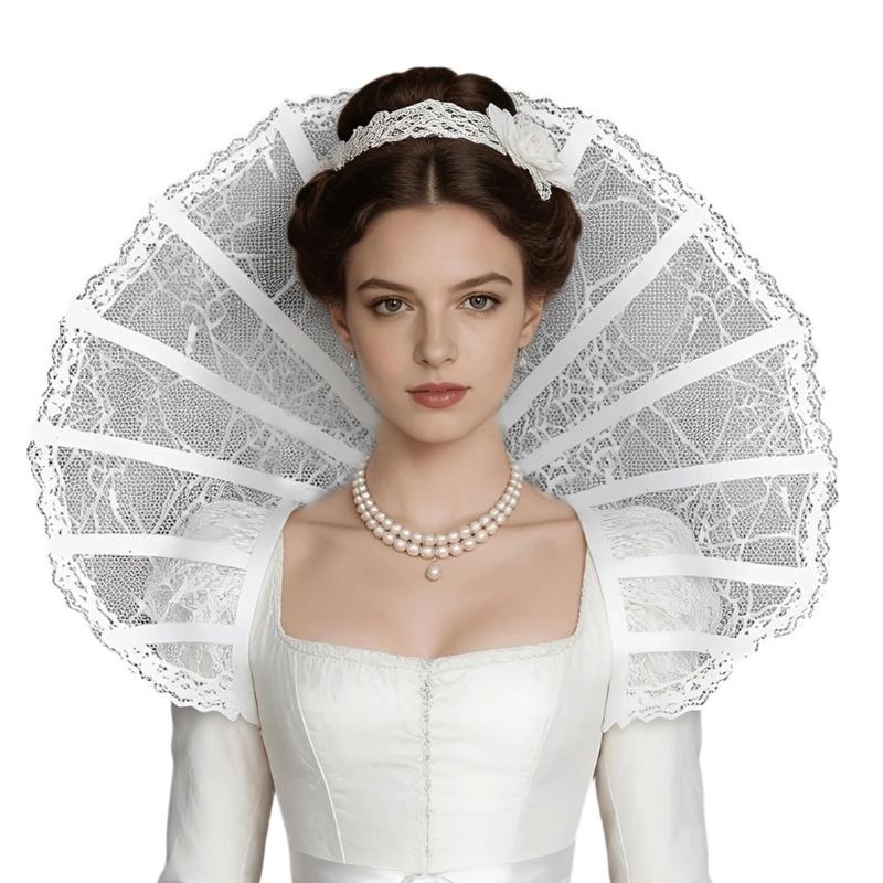 Gothic Lace Victorian Stands up Collar Baroque Queen Collar Adult Lace Neck Piece with Openwork Layers and Tall Back Shape for Stage Looks, Photo
