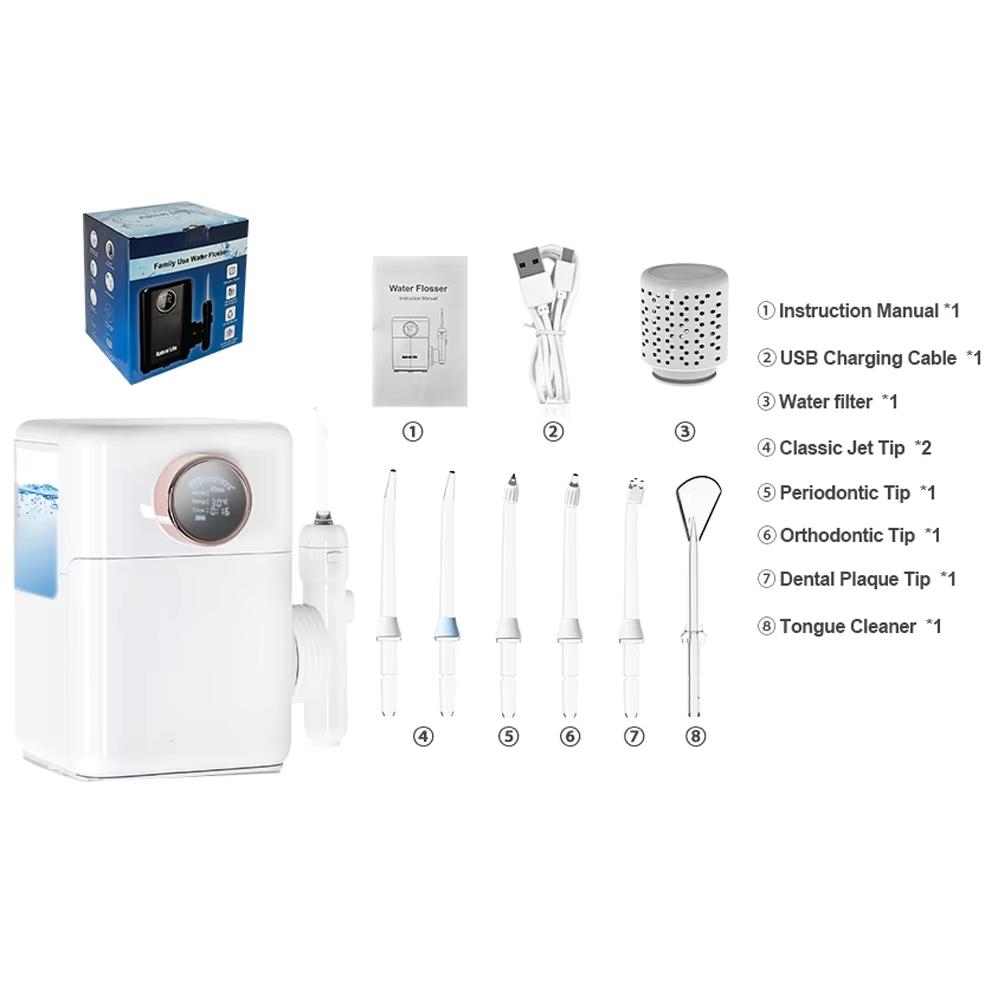 Hydropulseur 900mL Irrigateur Buccal avec 6 Embouts et 10 Niveaux de Pression, Soin Dentaire Portable pour la Famille, Nettoyeur de Dents Sans Fil