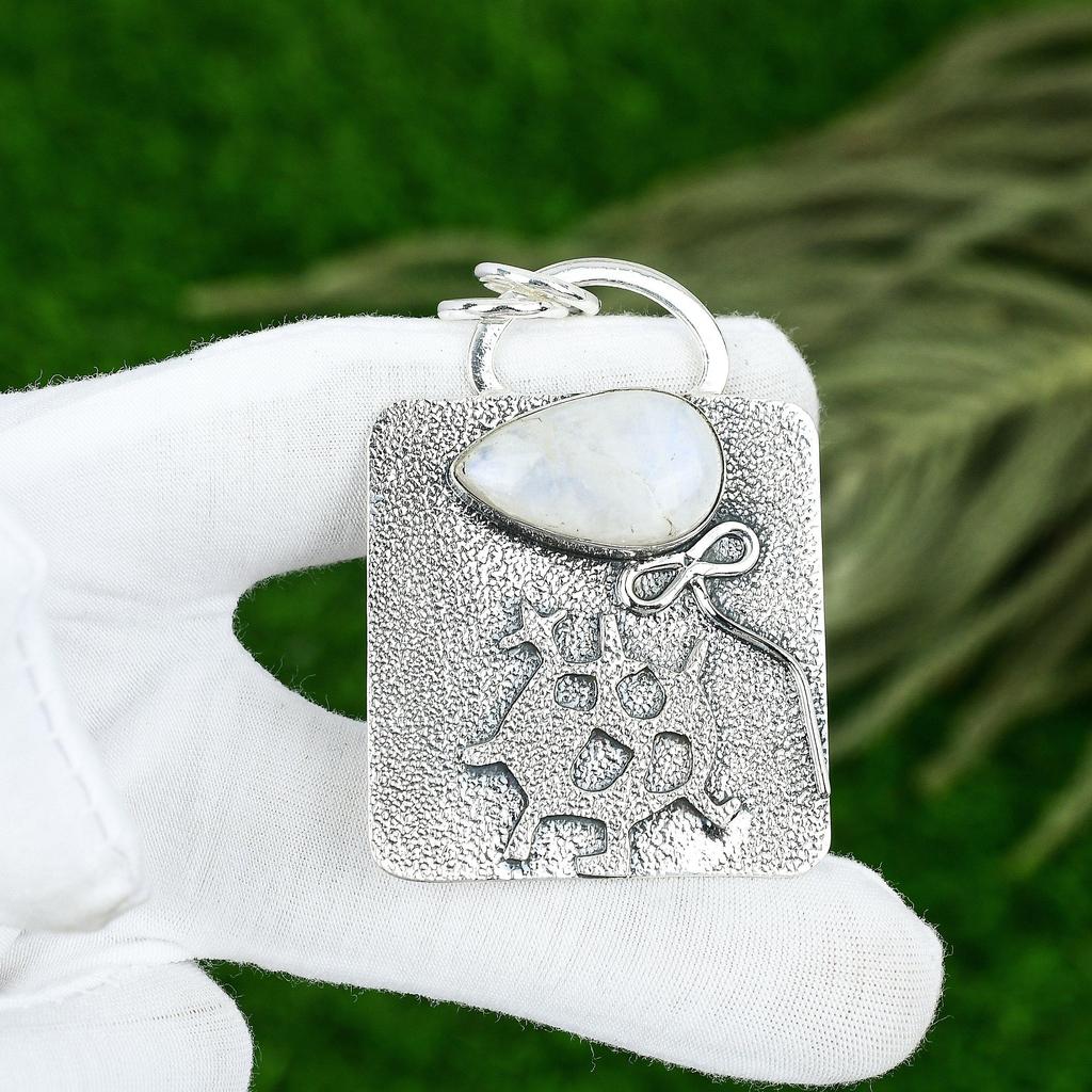 Mothers Day Sale 925 Silver Rainbow Moonstone Gemstone Ethnic Pendant Jewelry