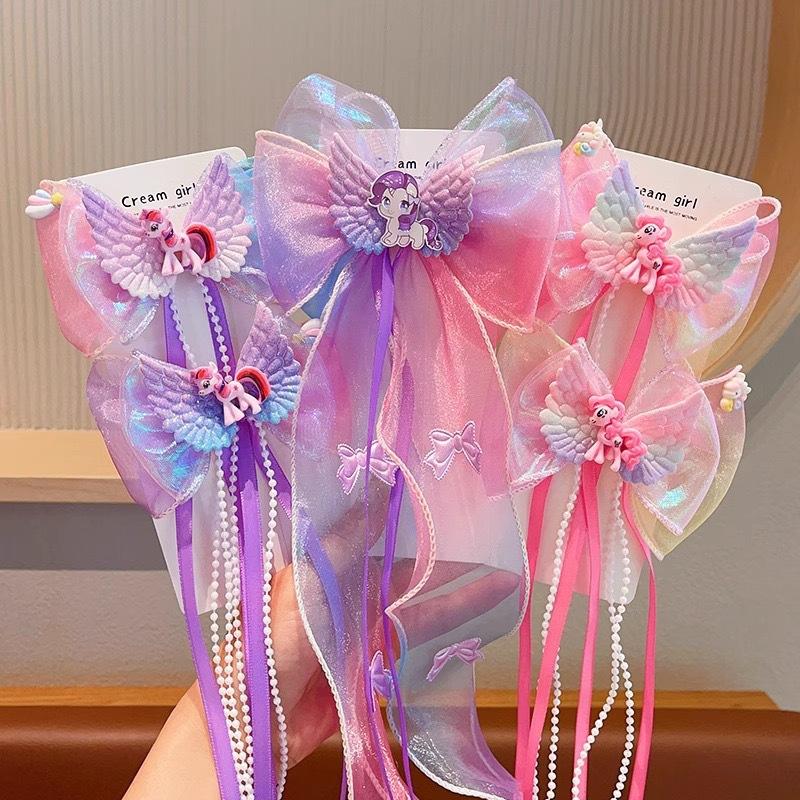 Children'S Pearl Mesh Gone Cartoon Super Fairy Princess Ribbon Braided Hair Headgear Little Girl Bow Hairpin Hair Accessories