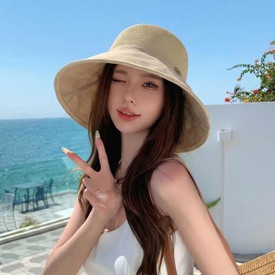 Fashion Large Bow Women Sun Hat Weave Wide Brim Straw Hat Sun Protection Breathable Bow Fisherman Hat Riding