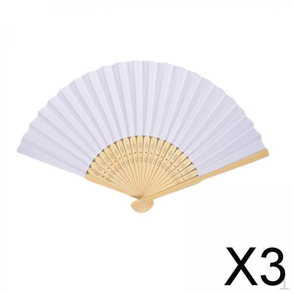 3x Handheld Paper Fan White Hand for Kids Drawing Folding Bamboo Held