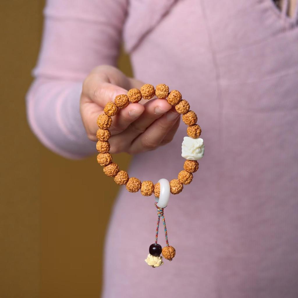 Unisex 14mm Little Vajra Bodhi Bracelet - Wenwan Buddha Prayer Beads, Ethnic Style Ornament