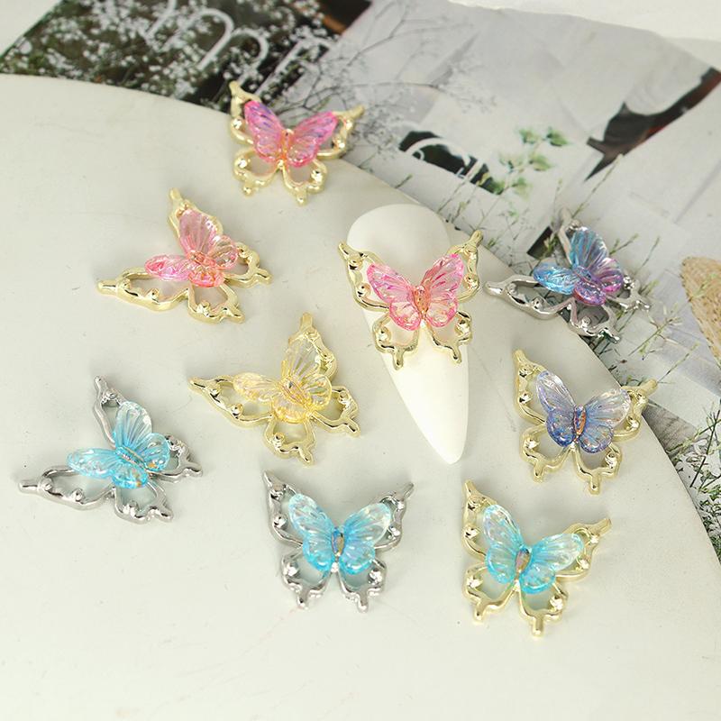 10Pcs Glitter Nail Charms Butterflies 3D Alloy Colorful Gradient Butterfly Nail Art Decoration Nail Accessory Supplies