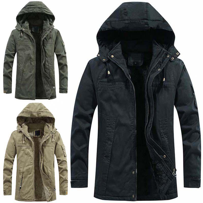 Luxuriously Faux Fur Lined Men's Parka Coat Hoodie Zipper Winter Jacket