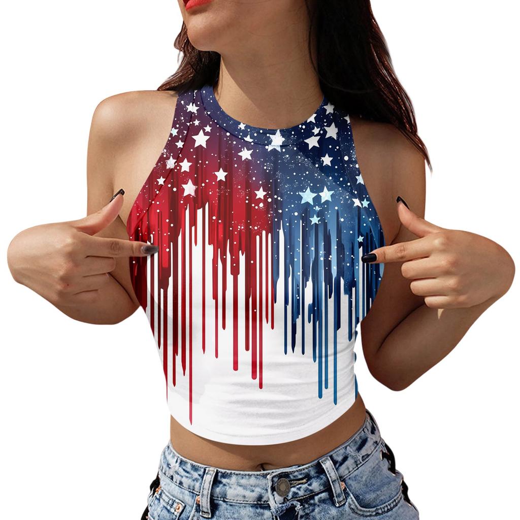 Women's Fashion Independence Day Print Sleeveless Base Tank Top