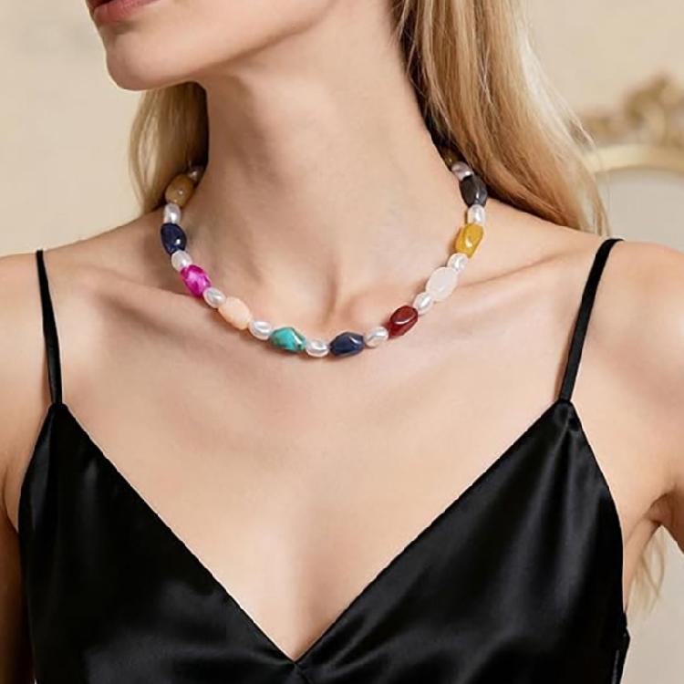 Trendy Resin Bead Chokers Necklace Elastic Cord Fit All Neck Size Great For Parties