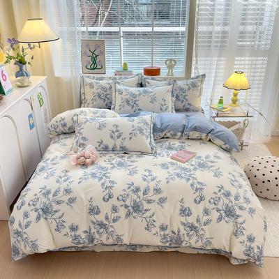 Juego de funda nórdica de lujo 100% algodón con estampado floral para niños y niñas, funda de edredón individual con estampado vintage de plantas azules y funda de almohada.