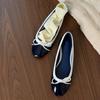 Beautiful French round head lace bow gentle ballet shoes women's French patent leather flat bottom girls single shoes