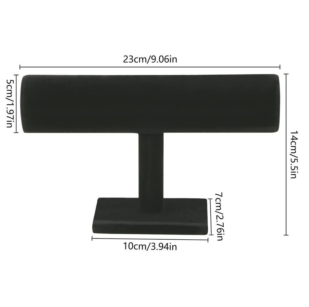 Black Velvet-Wood Floating T-Shaped Jewelry Display Stand