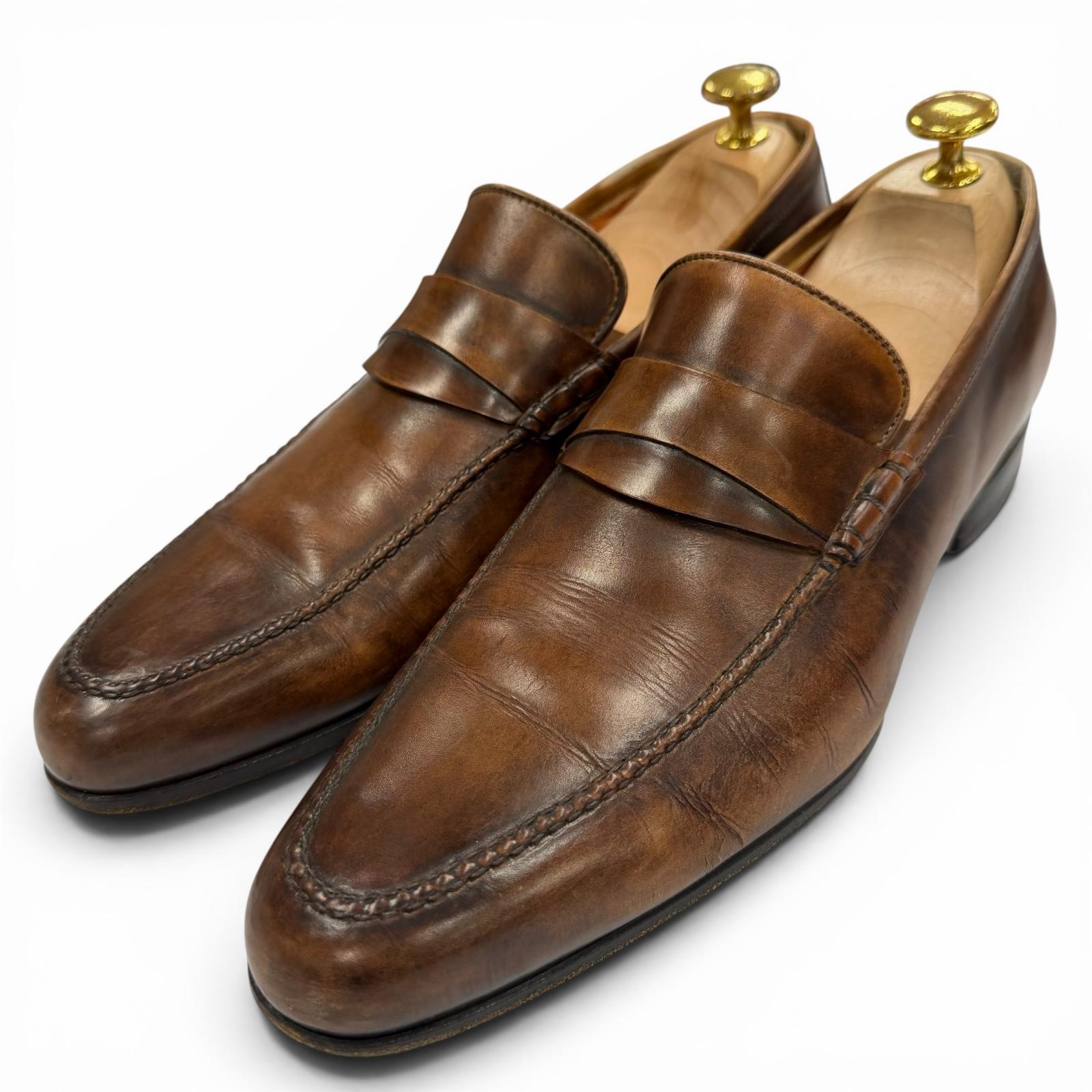 Very Good Santoni loafers U-tip business shoes Brown leather mens 6 12986 Used