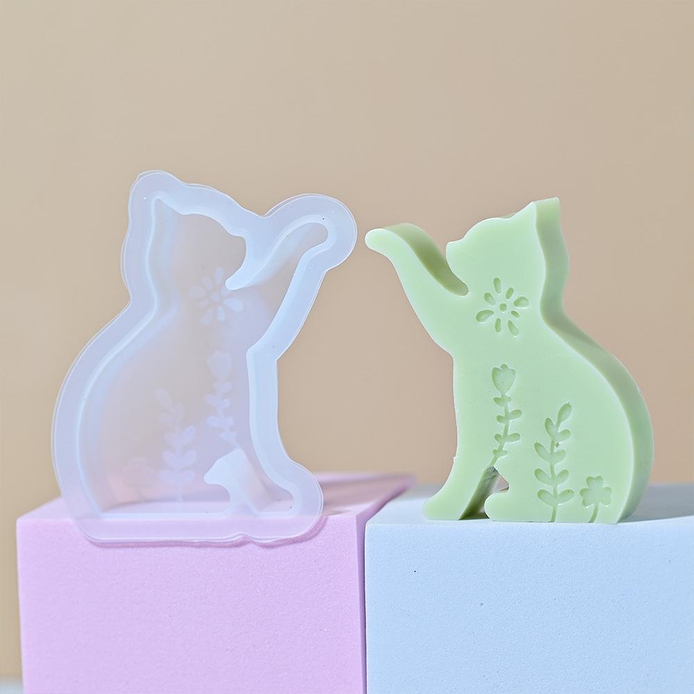 Easter Rabbit Silicone Mold Hollow Flower Printed Cat Bunny Candle Silicone Mould Resin Gypsum Molds DIY Craft Home Decor