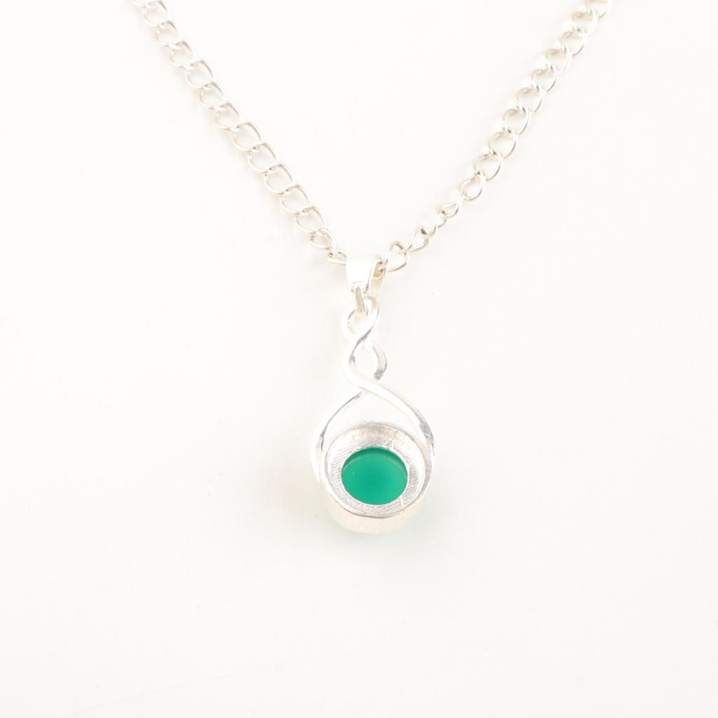 Rare Green Onyx Cab Gemstone 925 Sterling Silver Jewelry Handmade Chain Pendant CP-25-23