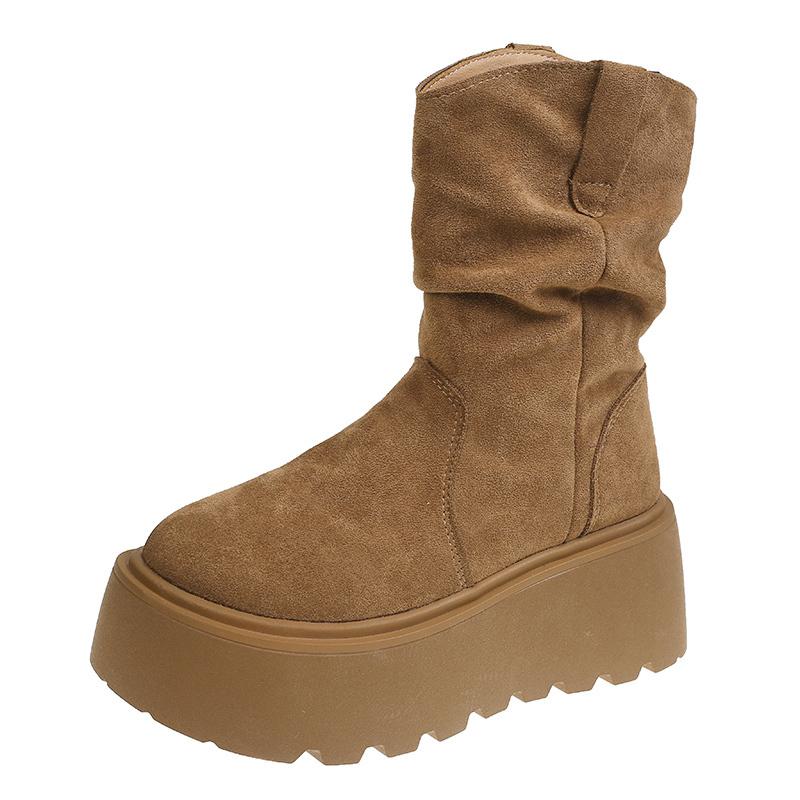 Semišové platformové dámské kotníkové boty Designérské boty na středním podpatku Zimní Nová značka 2025 Trend Chůze Protiskluzové Zimní Dámské boty