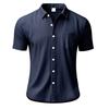 2025 Summer Men Short Sleeve Shirt Men Solid Color Patch Pocket Shirts Male Loose Lapel Linen Shirt Men Formal Beach Shirt