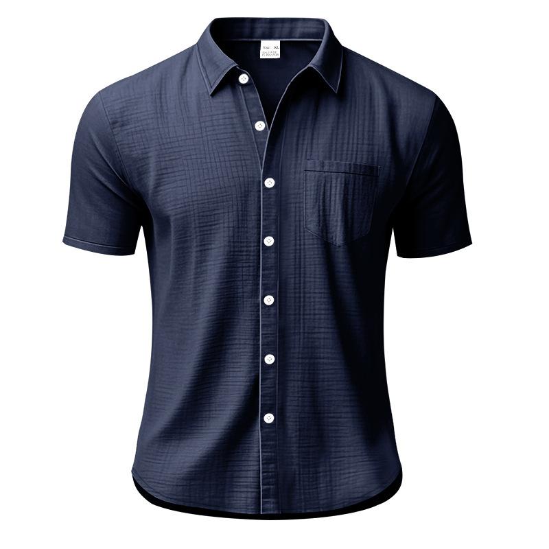 2025 Summer Men Short Sleeve Shirt Men Solid Color Patch Pocket Shirts Male Loose Lapel Linen Shirt Men Formal Beach Shirt
