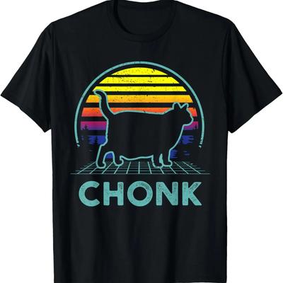 Retro Chonk Cat Lover Gift Love Chunky Fat Cat Mom Dad Humor T-Shirt